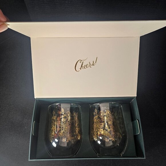 Corkcicle Stemless Wine Glass Set by Rifle Paper Co Set of 2 Elegant Gold Floral - Picture 4 of 13